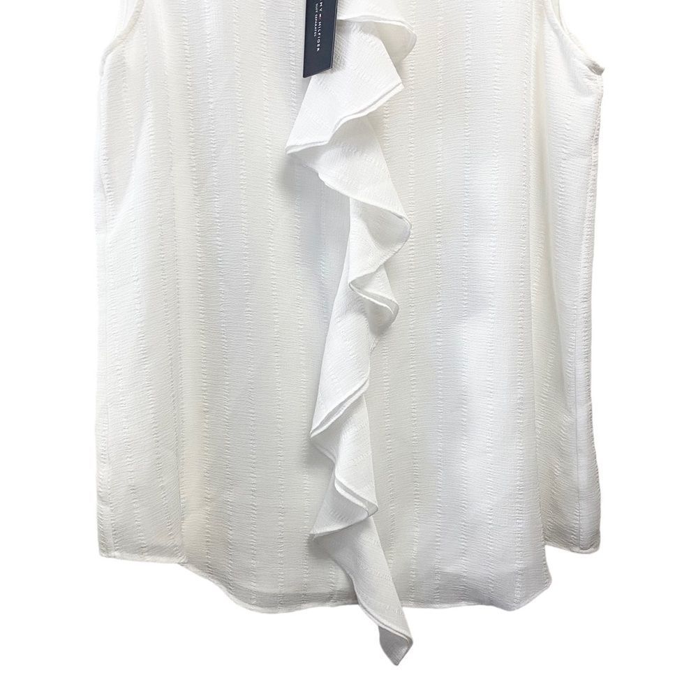 TOMMY HILFIGER White Sleeveless Ruffle Front Top M Lined Blouse - Picture 6 of 14